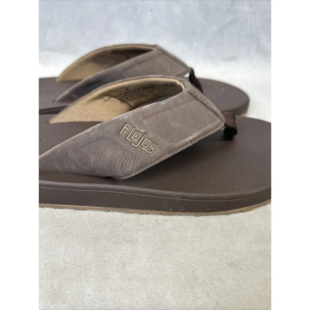 FLOJOS Men's Size 8 Flip Flop Sandals Dark Brown Shoes Beach Vacation‎ Walking